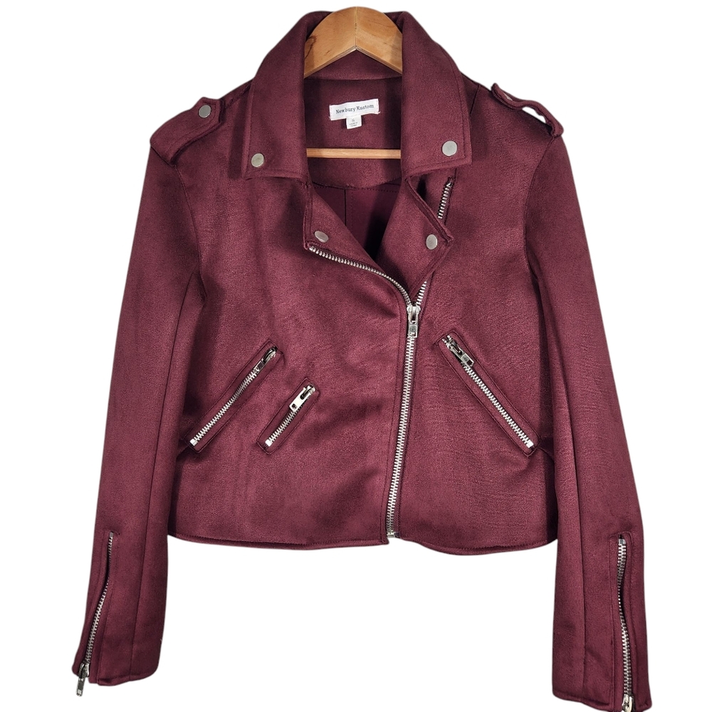 Newbury Kustom Burgundy Moto Jacket Size Small SOFT
